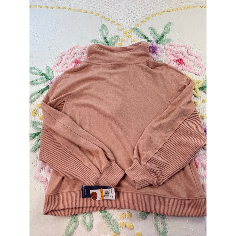 Democracy Pink Cowl Neck Ribbed Sleeve Kangaroo Pocket Pullover Sweater Size S - Picture 3 of 12